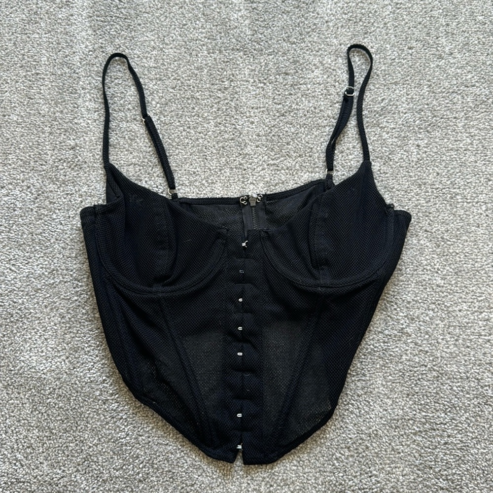 White Fox Black Corset Crop Top